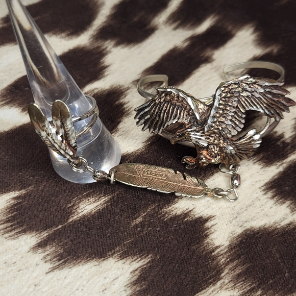 Silver and Bronze Eagle Ring Bracelet - Picture 3 of 9